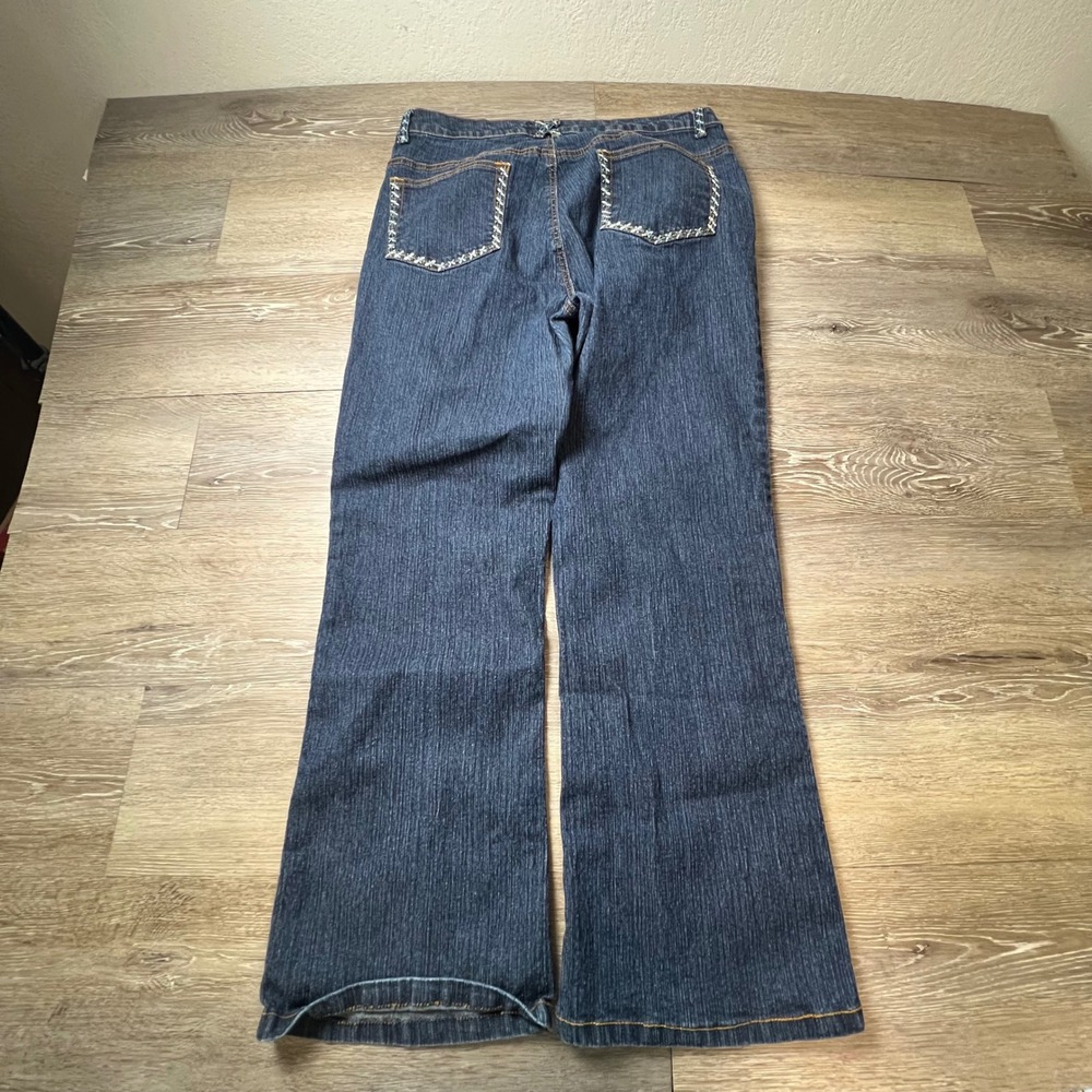 Y2K Adolfo Jeans Womens 12 Blue Embroidered Side Seam Flare Leg Dark Wash Denim